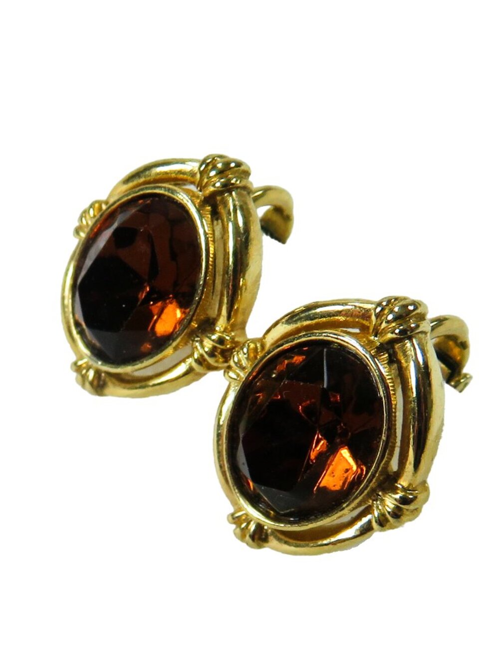 Vintage Goldtone AVON Clip-On Earrings Golden Amber 1/2" Gemstones